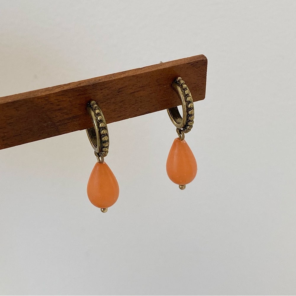 4/$15 Vintage Retro Bronze Milgrain Teardrop Earrings